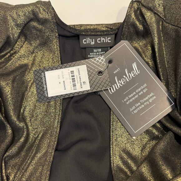 City Chic Opulence Bronze mixed media gold black dress plus size 18 M medium - Picture 10 of 13